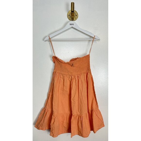 BILLABONG Island Time Smocked Strapless Dress in Tangy Tangerine Size Medium - Picture 10 of 12